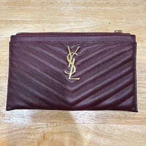 SAINT LAURENT
Grain De Poudre Chevron Monogram Bill Pouch Red